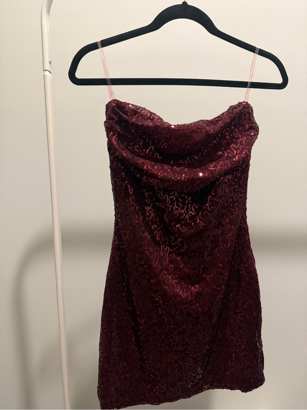 Windsor Burgundy Sequin Cowl Mini Dress